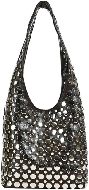 Women's Studded Shoulder Bag Soft PU Leather Y2k 90s Punk Tote Bags Streetwear Underarm Purse Top-handle Hobo Handbag