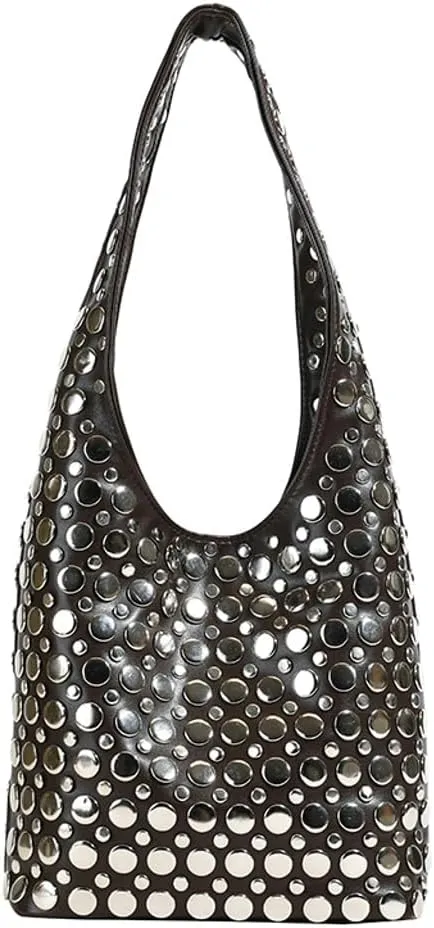 Women's Studded Shoulder Bag Soft PU Leather Y2k 90s Punk Tote Bags Streetwear Underarm Purse Top-handle Hobo Handbag