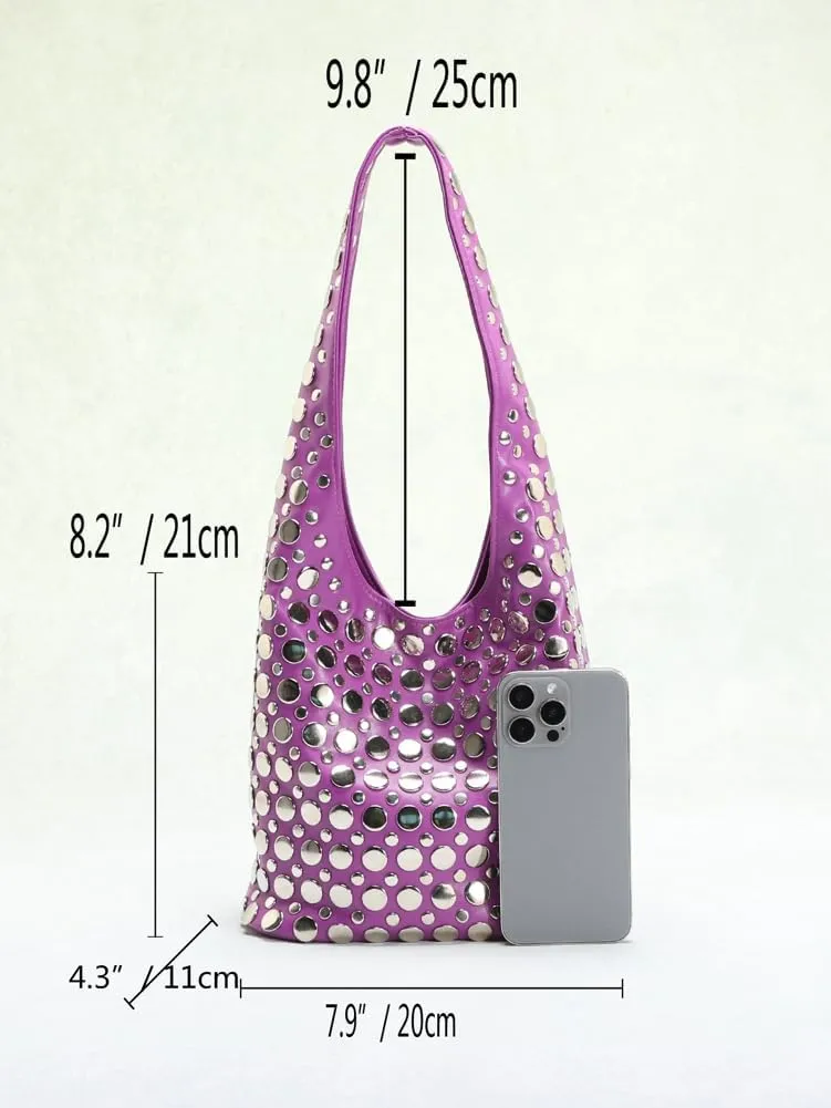 Women's Studded Shoulder Bag Soft PU Leather Y2k 90s Punk Tote Bags Streetwear Underarm Purse Top-handle Hobo Handbag