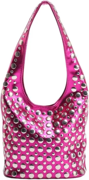 Women's Studded Shoulder Bag Soft PU Leather Y2k 90s Punk Tote Bags Streetwear Underarm Purse Top-handle Hobo Handbag