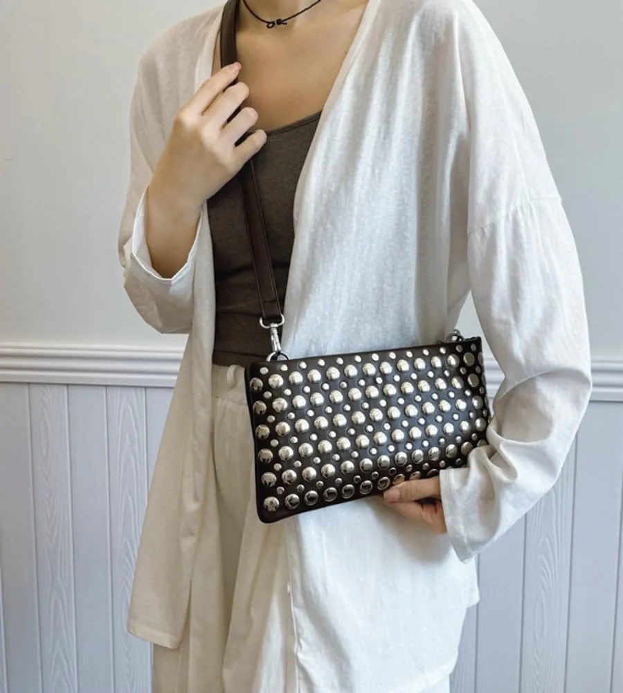 Women's Studded Shoulder Bag Soft PU Y2k Punk Tote Bags Streetwear Underarm Purse Top-handle Hobo Handbag 2025