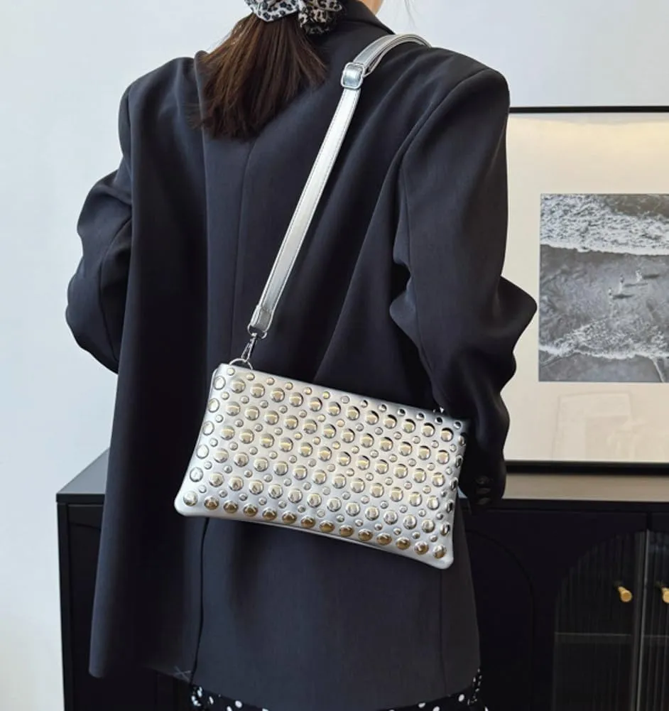 Women's Studded Shoulder Bag Soft PU Y2k Punk Tote Bags Streetwear Underarm Purse Top-handle Hobo Handbag 2025