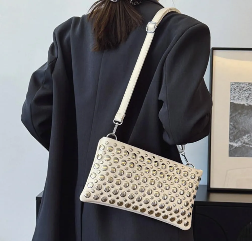 Women's Studded Shoulder Bag Soft PU Y2k Punk Tote Bags Streetwear Underarm Purse Top-handle Hobo Handbag 2025