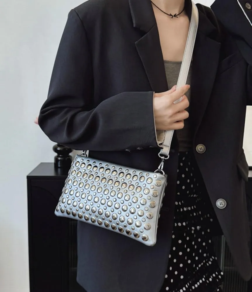 Women's Studded Shoulder Bag Soft PU Y2k Punk Tote Bags Streetwear Underarm Purse Top-handle Hobo Handbag 2025