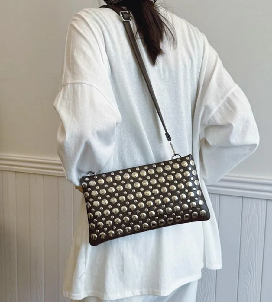 Women's Studded Shoulder Bag Soft PU Y2k Punk Tote Bags Streetwear Underarm Purse Top-handle Hobo Handbag 2025