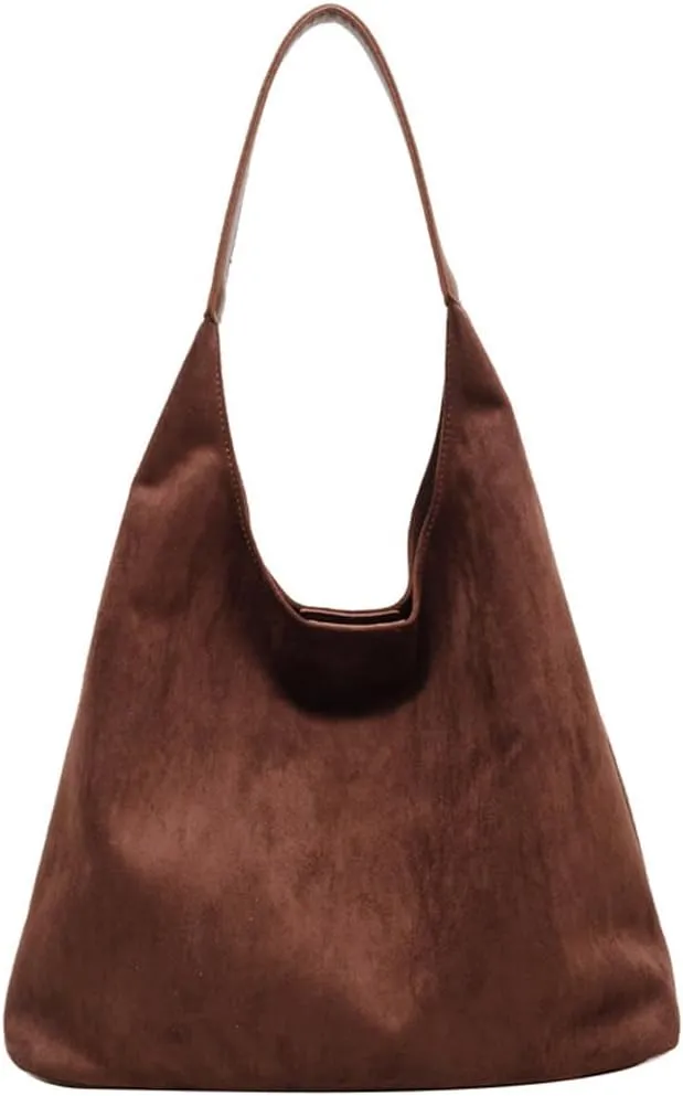 Women's Suede Tote Bag Retro Slouchy Bags Large Shoulder Tote Bag Suede Hobo Shoulder Bag for Travel College Work