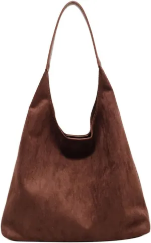 Women's Suede Tote Bag Retro Slouchy Bags Large Shoulder Tote Bag Suede Hobo Shoulder Bag for Travel College Work