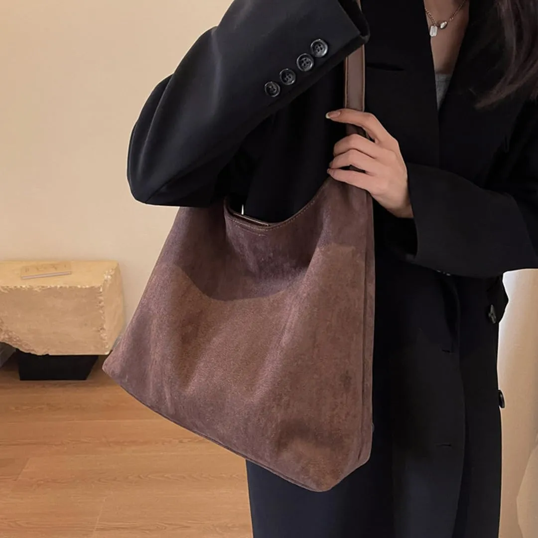 Women's Suede Tote Bag Retro Slouchy Bags Large Shoulder Tote Bag Suede Hobo Shoulder Bag for Travel College Work