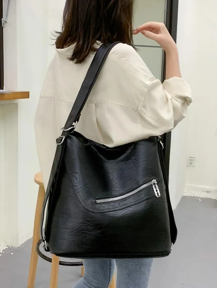 Women's Vegan Leather Tote Bag Large Y2K Shoulder Crossbody Bag Trendy Handbag Top Handle Purse Satchel