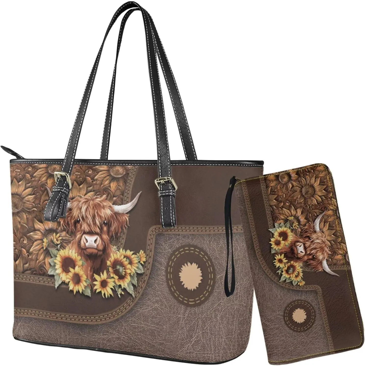 Womens Wallet and Purse Set Tote Bag Hobo Shoulder Handbag with Matching Purse Pu Leather Top Handle Handbag