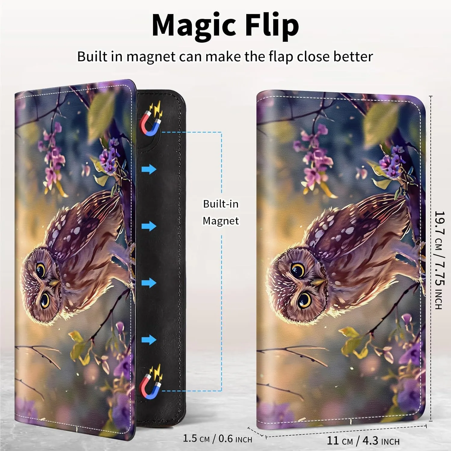 Women's Wallets,Thin Wallet for Women Leather Wallet RFID Blocking Clutch Long Wallet for Women Card Holder Phone Organizer Ladies Travel Purse with Magnetic Clasp,Cute Owl Purple