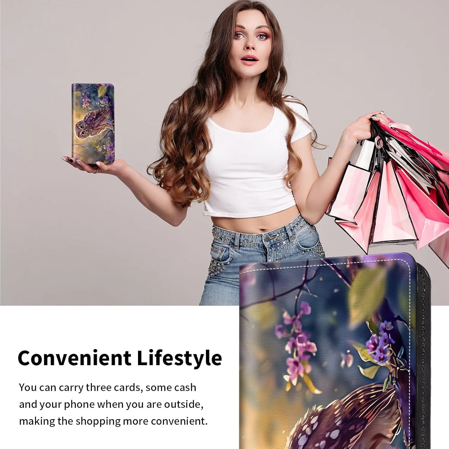 Women's Wallets,Thin Wallet for Women Leather Wallet RFID Blocking Clutch Long Wallet for Women Card Holder Phone Organizer Ladies Travel Purse with Magnetic Clasp,Cute Owl Purple