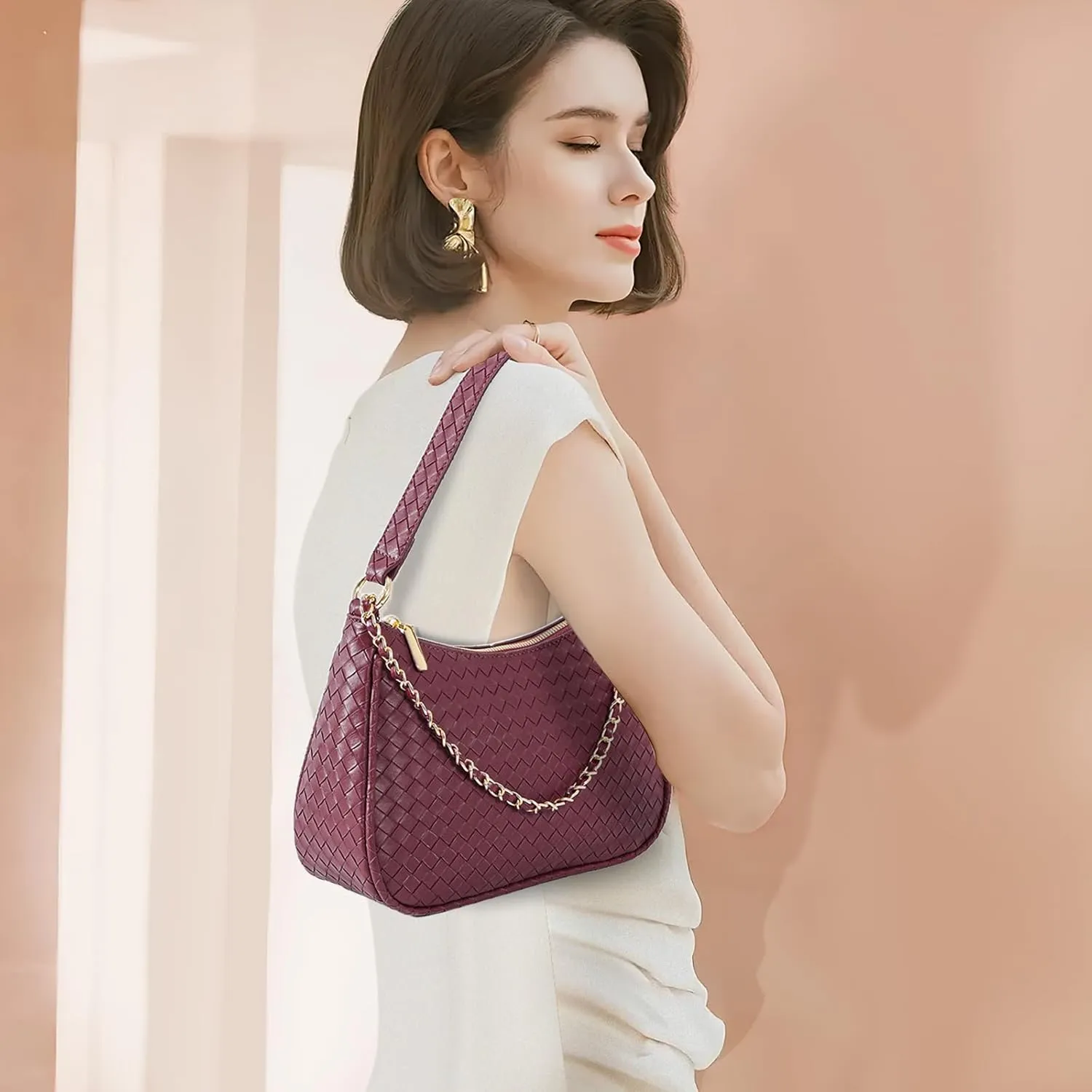 Women's Woven Crescent Shoulder Bags Retro 90s Hobo Handbags Top Handle Underarm Bag Clutch Purses