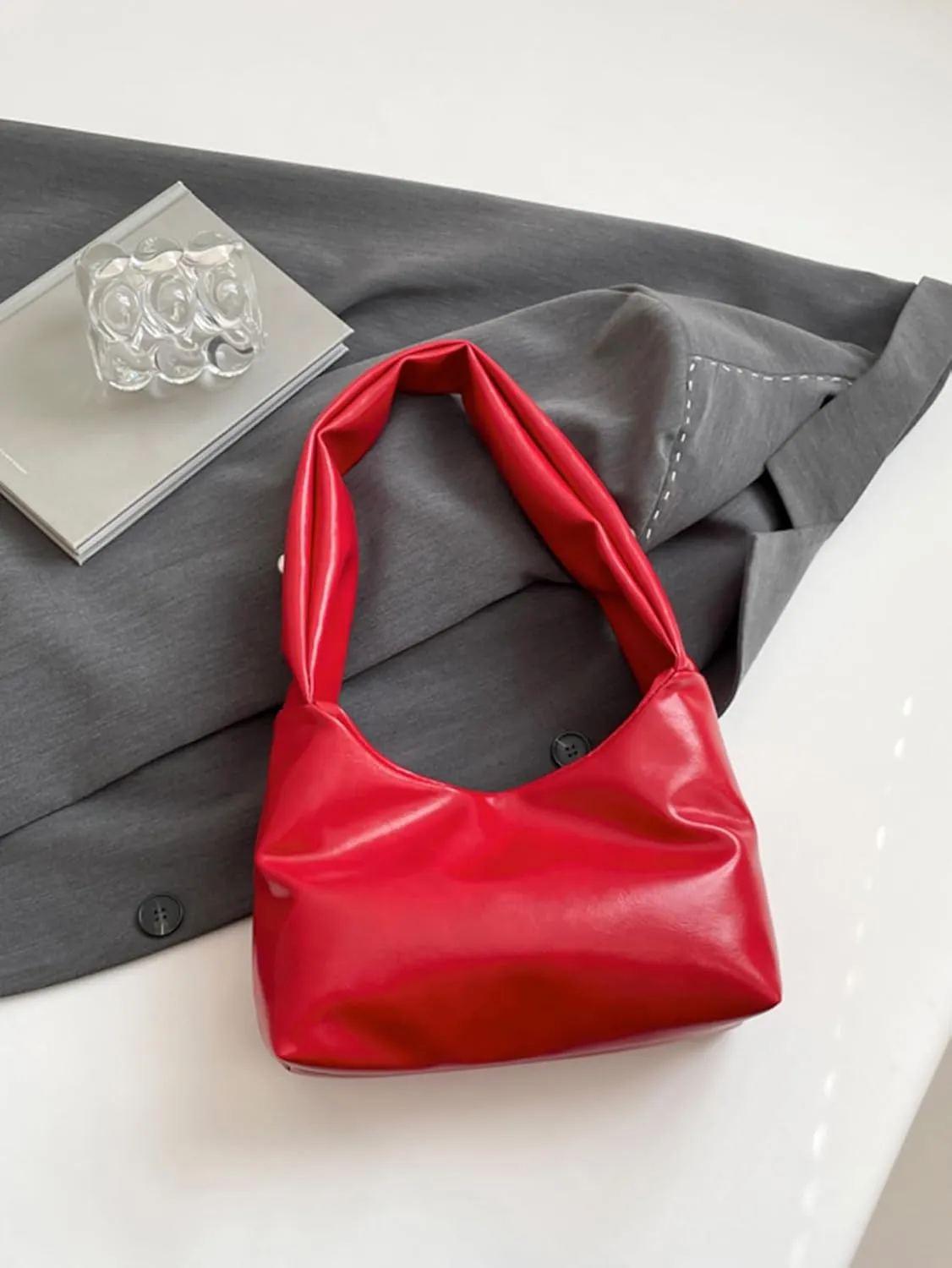 Women's Y2K Studded Leather Underarm Bags Top Handle Soft Retro Shoulder Bags Purse