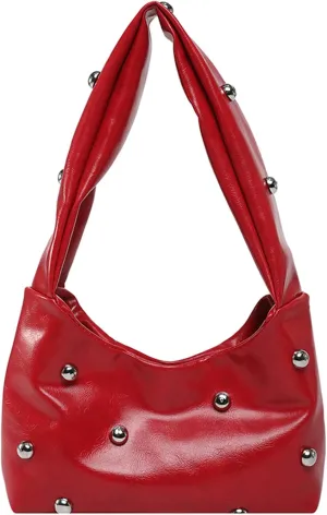 Women's Y2K Studded Leather Underarm Bags Top Handle Soft Retro Shoulder Bags Purse