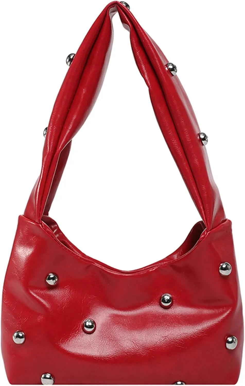 Women's Y2K Studded Leather Underarm Bags Top Handle Soft Retro Shoulder Bags Purse