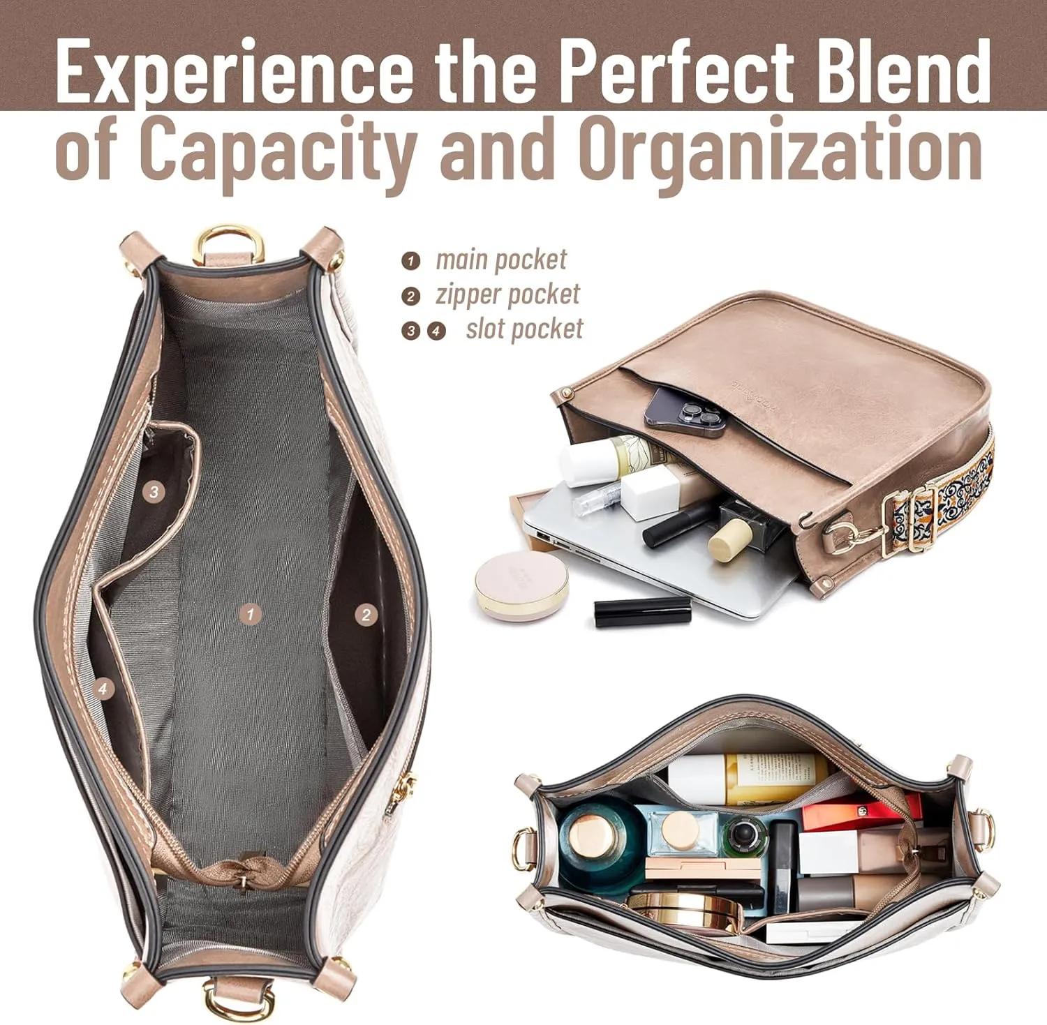 WOOMADA Hobo Handbag for Women Vegan Leather Crossbody Bags Trendy Shoulder Bag with 2 Adjustable Strap