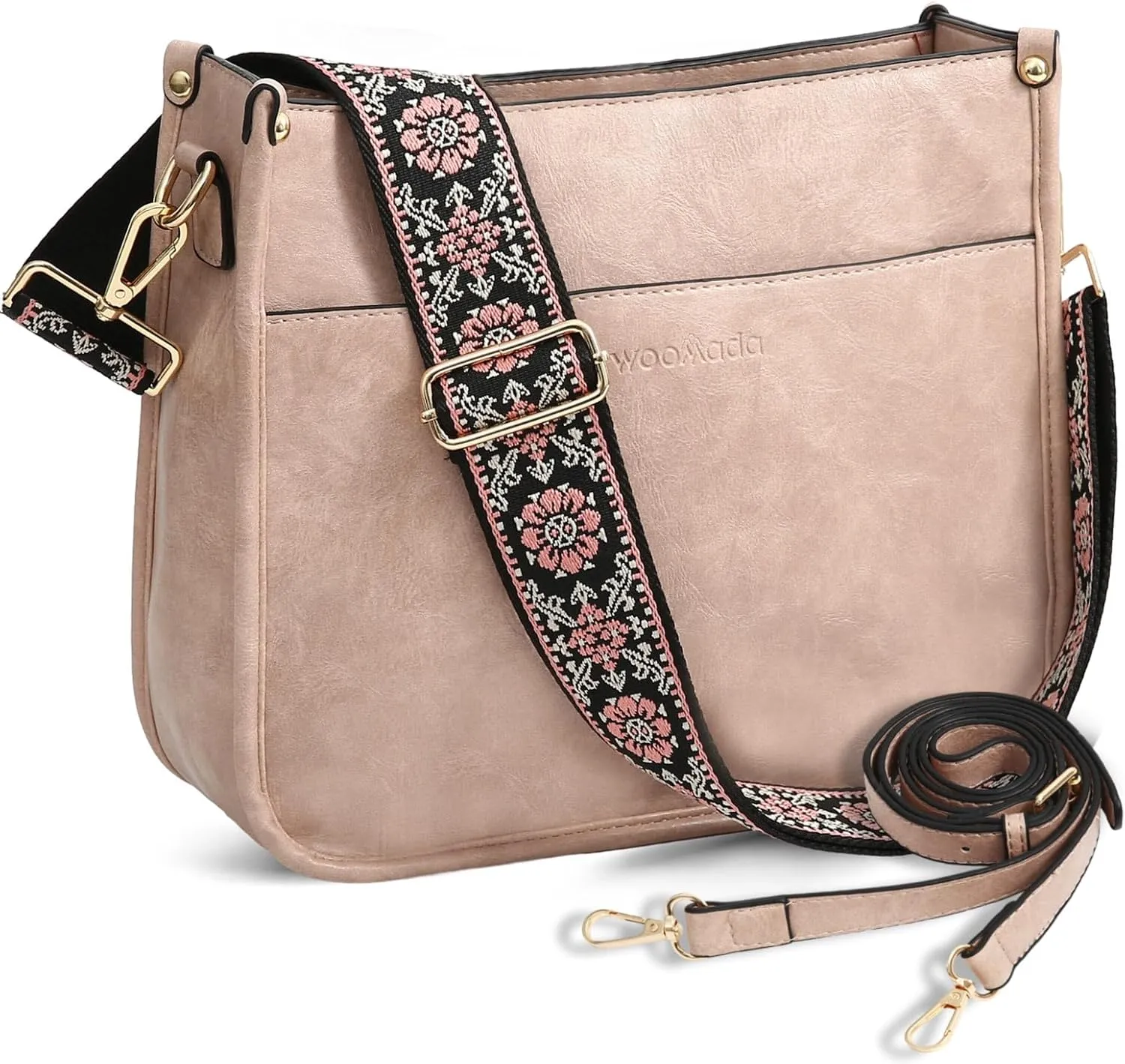 WOOMADA Hobo Handbag for Women Vegan Leather Crossbody Bags Trendy Shoulder Bag with 2 Adjustable Strap