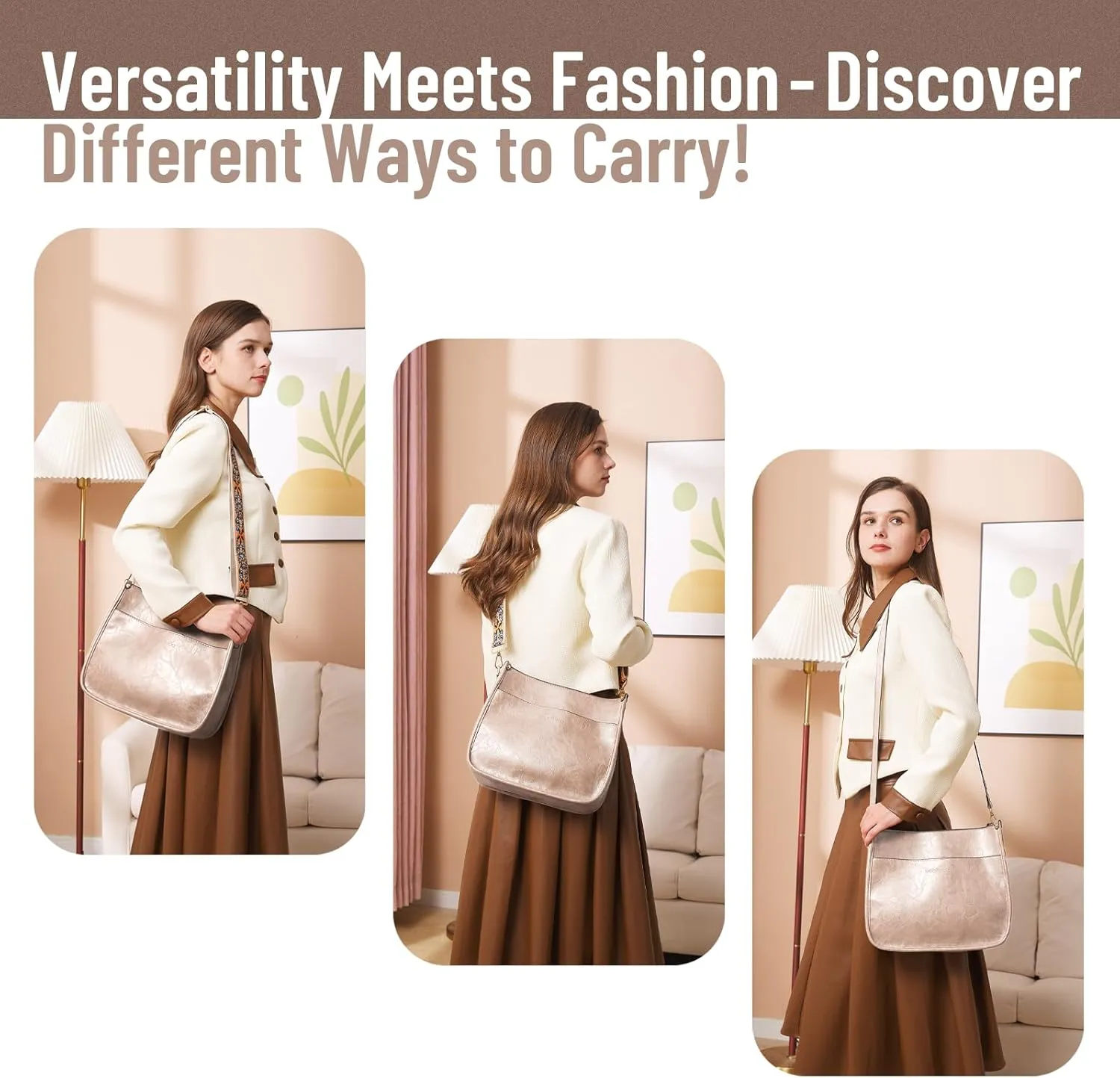 WOOMADA Hobo Handbag for Women Vegan Leather Crossbody Bags Trendy Shoulder Bag with 2 Adjustable Strap