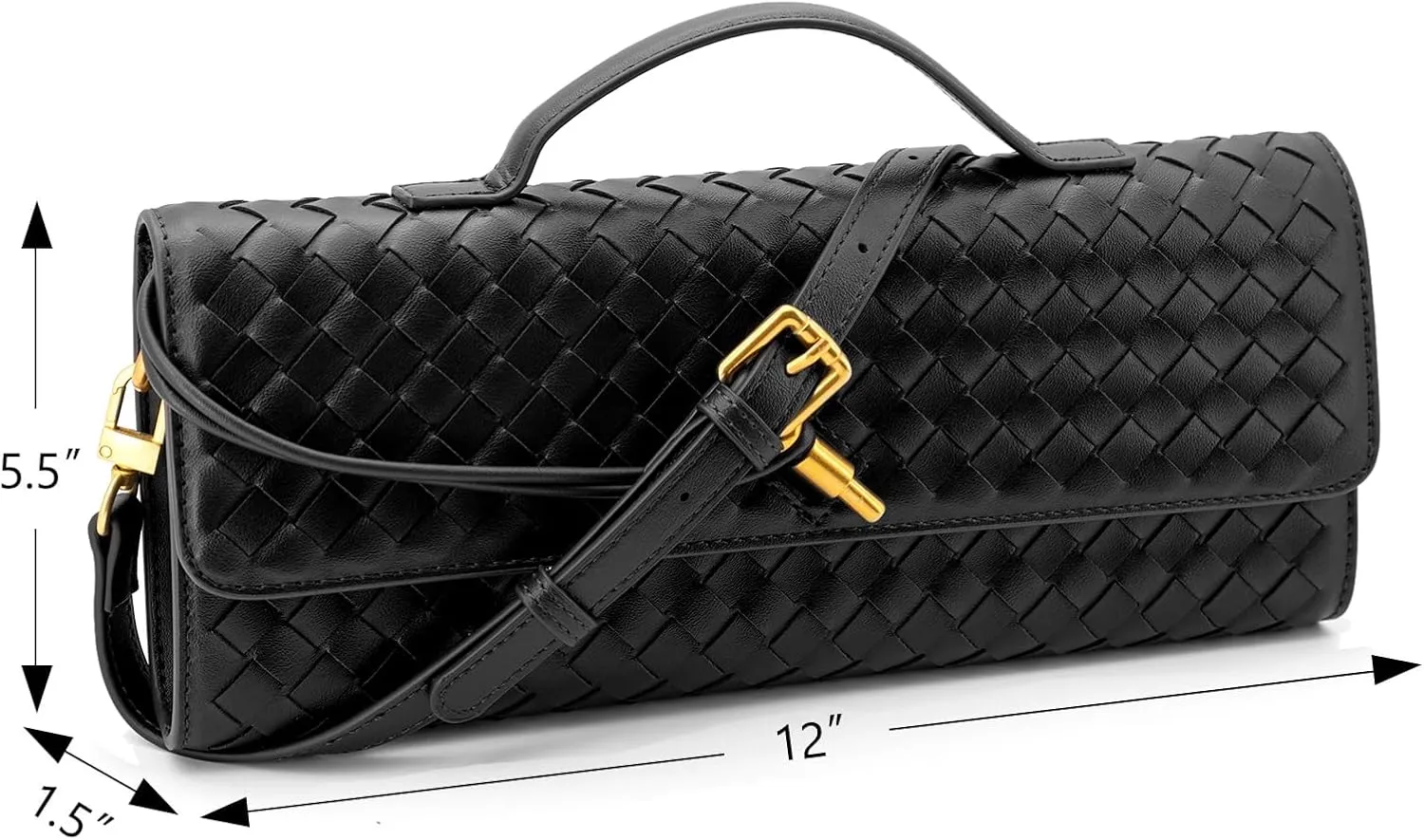 Woven Clutch Purse Ladies Top Handle Handbag Leather Crossbody Shoulder Bag with Detachable Strap