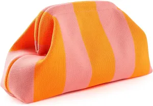 Woven Dumpling Bags for Women Pink and Green Purse Colorblock Clutch Crochet Purses Handbags Summer Beach Clutch 2025