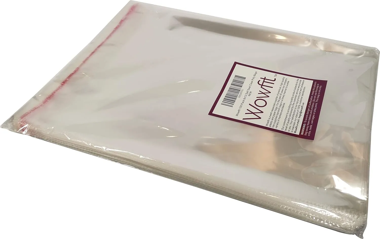 Wowfit 200 Count 10x13 Inch Clear Cellophane Plastic Bags, Resealable Self-Sealing Cello Bags Great for Clothes, Shirts, Pants, Foods, Flyers, More (10 x 13 with Reinforced Sides)