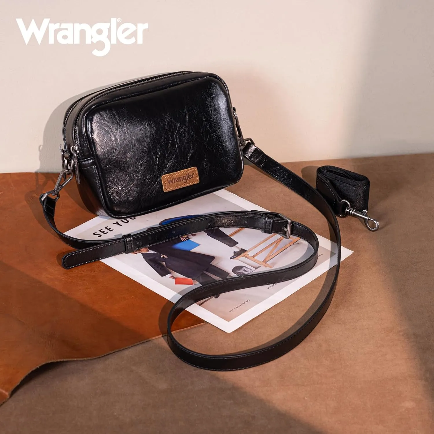 Wrangler Crossbody Bags for Women Shoulder Handbag with Dual Zipper Design