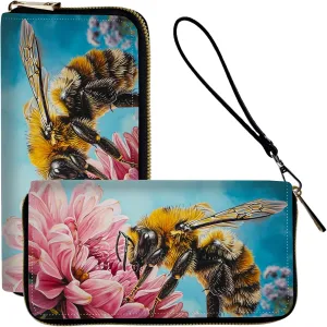 Wristlet Wallets for Women Slim Cute with RFID Blocking,PU Leather Clutch Credit Card Holder Wallets Purse for Women Ladies,Bee Pink Floral