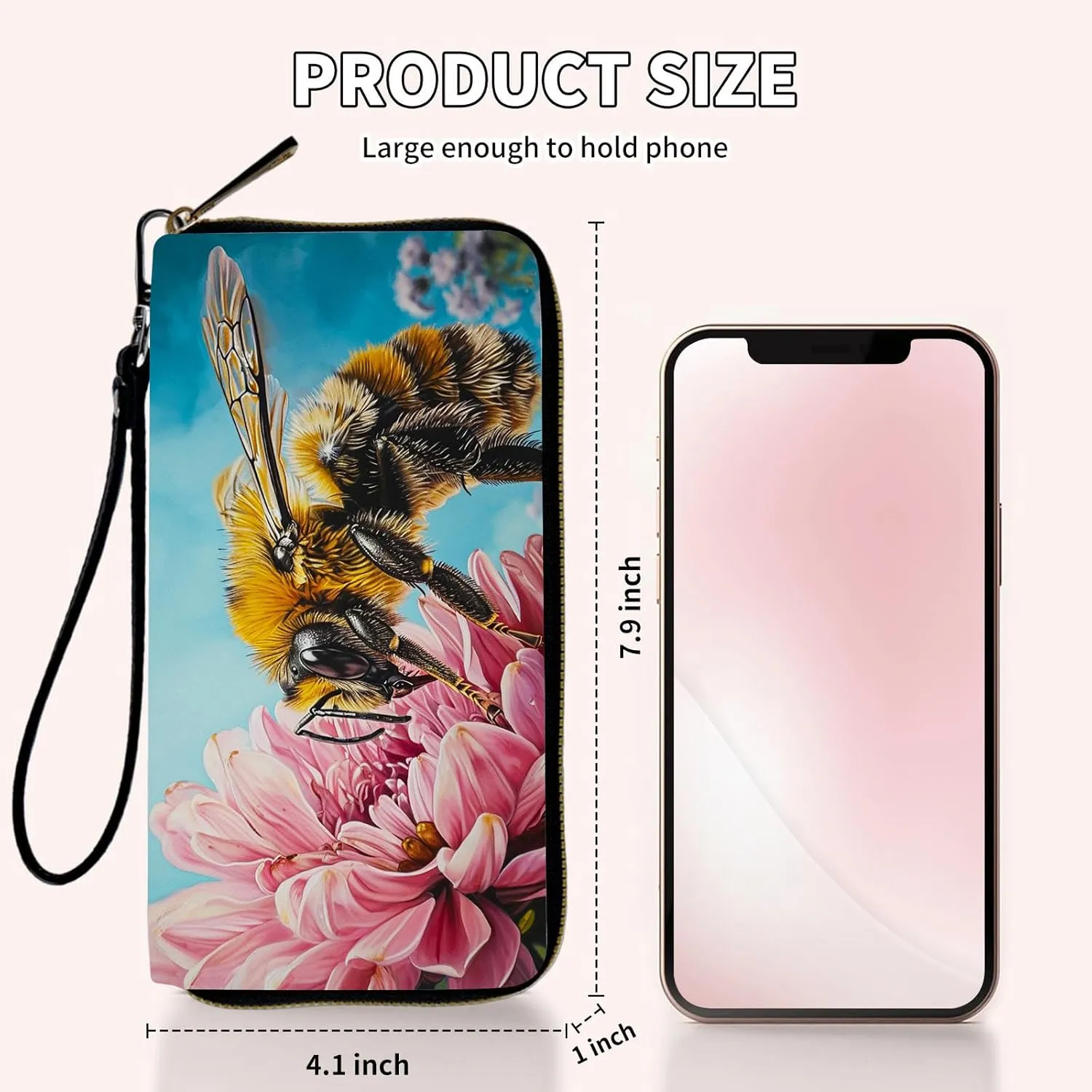 Wristlet Wallets for Women Slim Cute with RFID Blocking,PU Leather Clutch Credit Card Holder Wallets Purse for Women Ladies,Bee Pink Floral