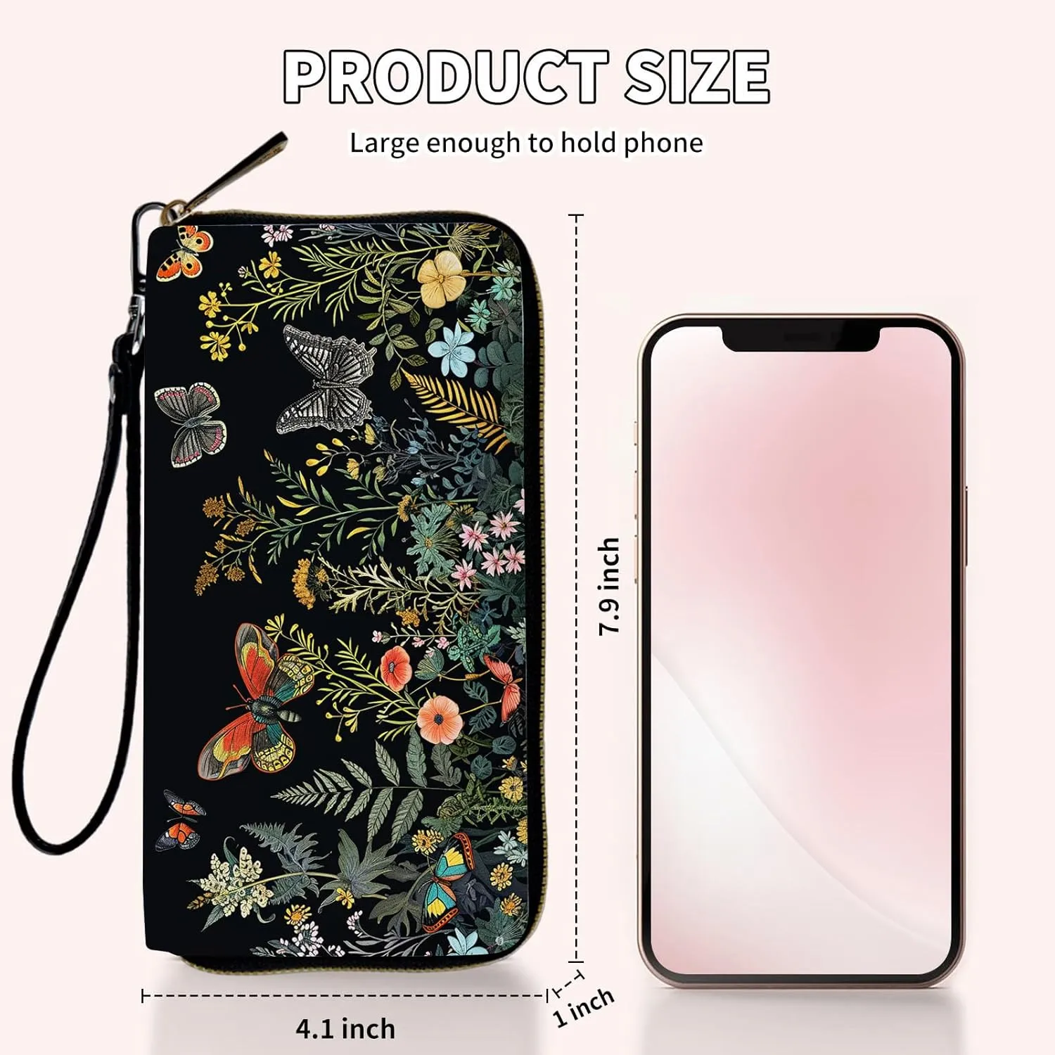 Wristlet Wallets for Women Slim Cute Zipper with RFID Blocking,PU Leather Clutch Credit Card Holder Wallets Purse for Women Ladies,Butterfly Floral