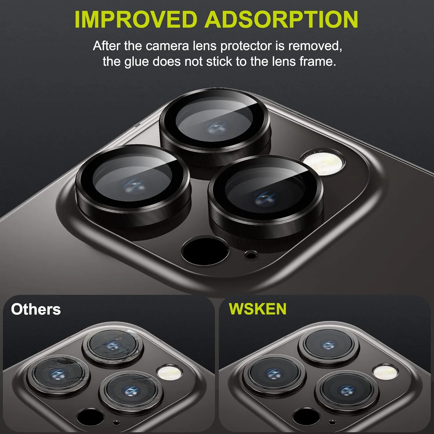 WSKEN for iPhone 14 Pro/iPhone 14 Pro Max Camera Lens Protector,[Night Shooting Mode] HD Tempered Metal Glass Camera Screen Protector Cover Film Accessories, Black