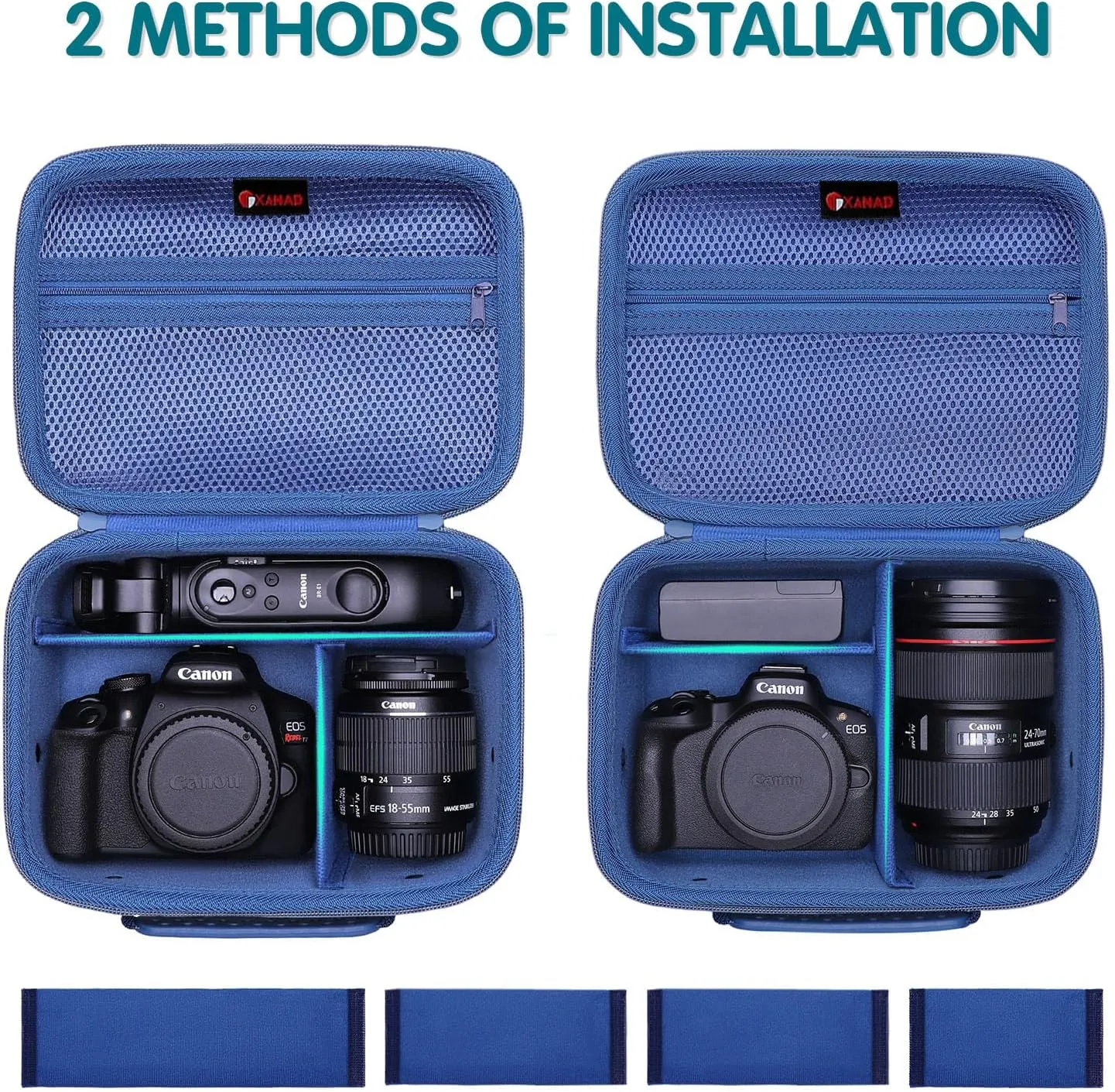 XANAD Camera Case Compatible with Canon EOS Rebel T7 / R100 / R50 / R6 Mark II / R8 / T100, Sony, Nikon DSLR Camera, Lens, Tripod, with 4 Pieces of Dividers and Shoulder Strap(Blue)