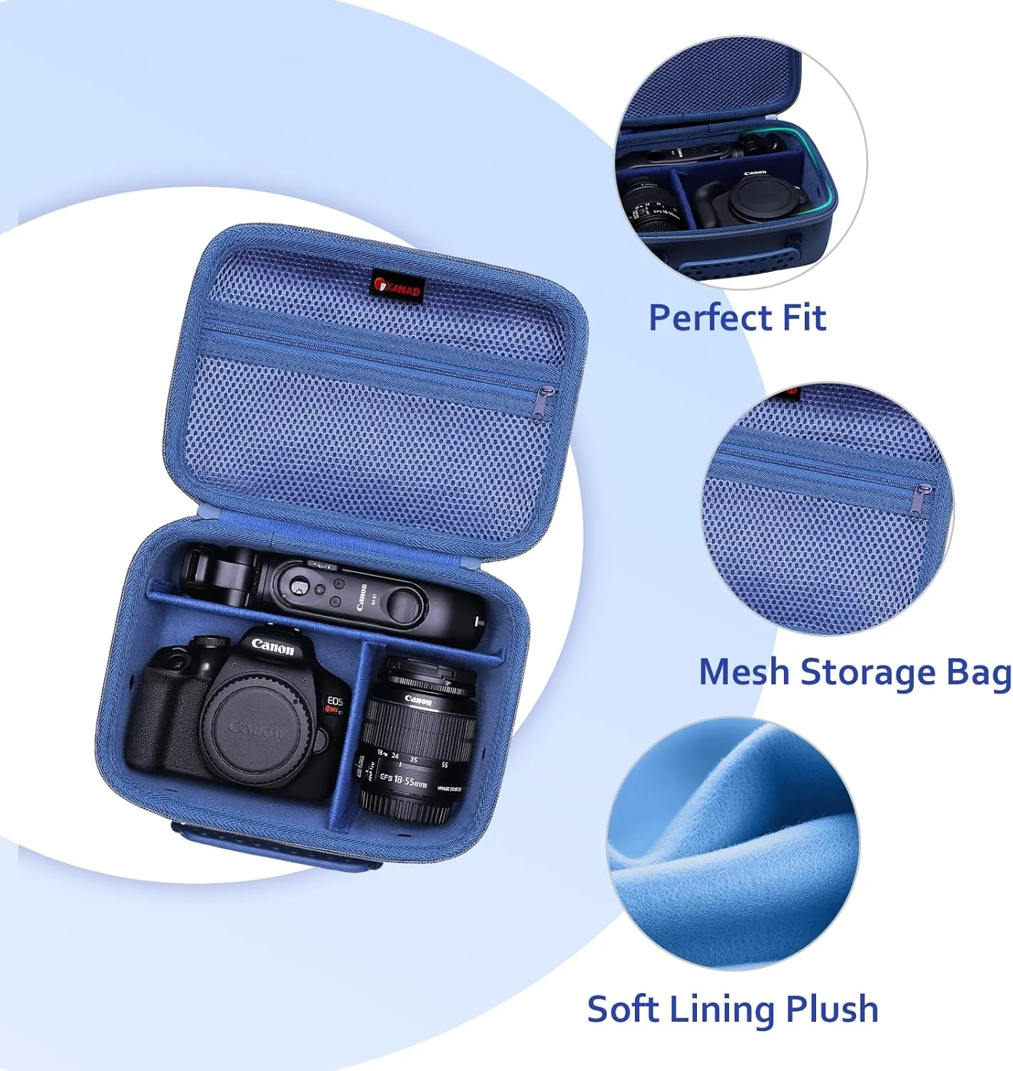 XANAD Camera Case Compatible with Canon EOS Rebel T7 / R100 / R50 / R6 Mark II / R8 / T100, Sony, Nikon DSLR Camera, Lens, Tripod, with 4 Pieces of Dividers and Shoulder Strap(Blue)