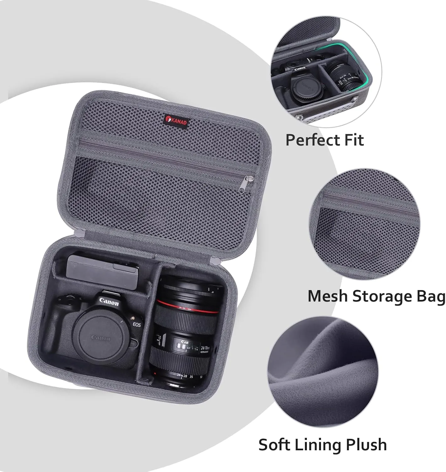 XANAD Camera Case Compatible with Sony Alpha 7 II III IV / 7R V Full Frame/ a6400 / a6100 / a6700,Canon, Nikon DSLR Camera, with 4 Pieces of Dividers and Shoulder Strap, Grey