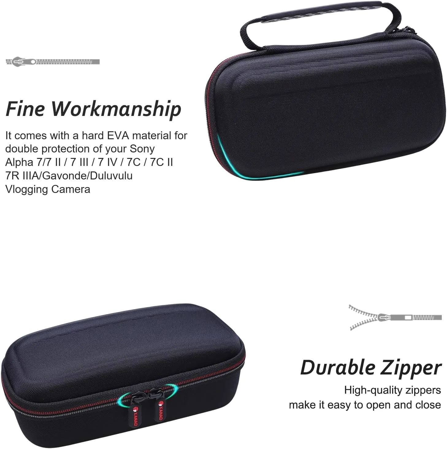 XANAD Digital Camera Case for Sony Alpha 6400,6000,6100,6700,6600/ RX100 VII or Sony Alpha ZV-1,ZV-1F,ZV-E10,ZV-E10 II 4K Vlogging Camera, with Shoulder Strap (Black)-Internal:8.3"x3.9"x2.2"