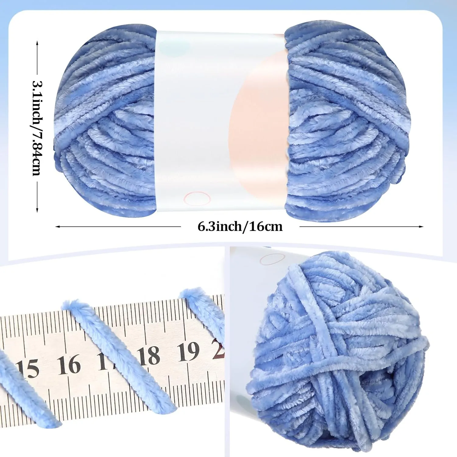 Xinnun 12 Skeins 1116 Yards Chenille Velvet Soft Thick Plush Yarn Bulk for Crocheting Knitting Baby Blanket DIY Weaving Craft, 6mm, 3.5 Oz/Skein(Blue Series)