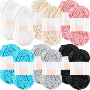 Xinnun 12 Skeins 1116 Yards Chenille Velvet Soft Thick Plush Yarn Bulk for Crocheting Knitting Baby Blanket DIY Weaving Craft, 6mm, 3.5 Oz/Skein(Multi Colors)