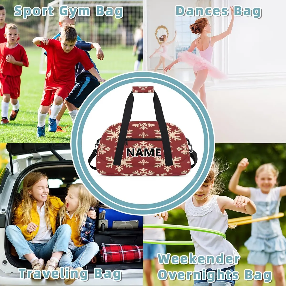 Xmas Christmas Mini Gym Bag 18 inch for Women Men Waterproof Custom Winter Snowflake Travel Duffel Bag Carry On Overnight Tote Nurse Bag for Work Fitness Hiking