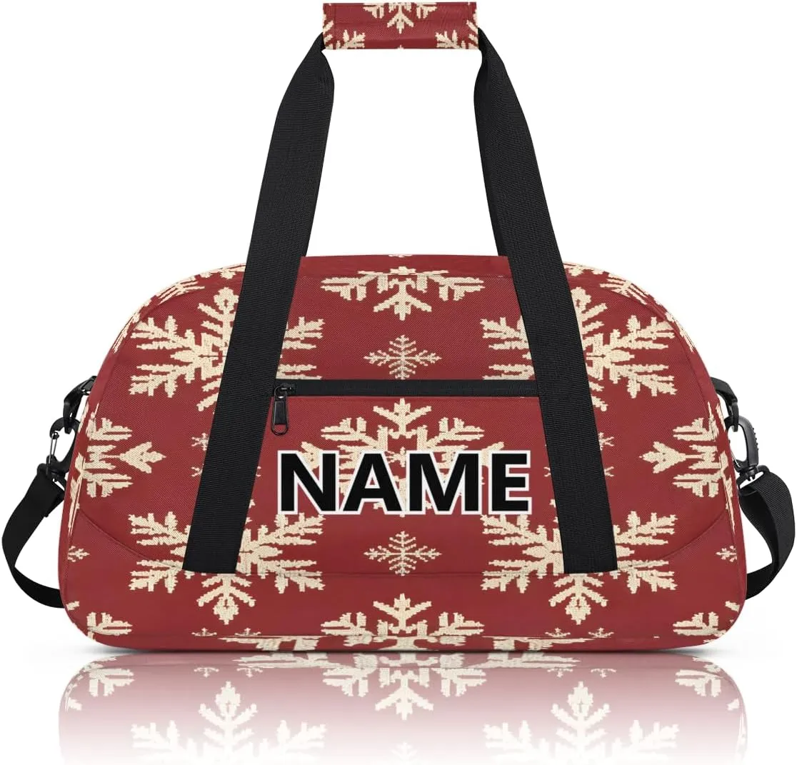 Xmas Christmas Mini Gym Bag 18 inch for Women Men Waterproof Custom Winter Snowflake Travel Duffel Bag Carry On Overnight Tote Nurse Bag for Work Fitness Hiking