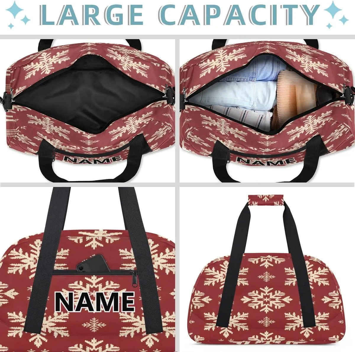Xmas Christmas Mini Gym Bag 18 inch for Women Men Waterproof Custom Winter Snowflake Travel Duffel Bag Carry On Overnight Tote Nurse Bag for Work Fitness Hiking