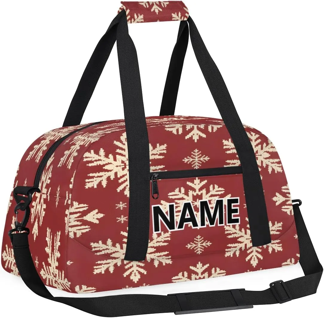 Xmas Christmas Mini Gym Bag 18 inch for Women Men Waterproof Custom Winter Snowflake Travel Duffel Bag Carry On Overnight Tote Nurse Bag for Work Fitness Hiking