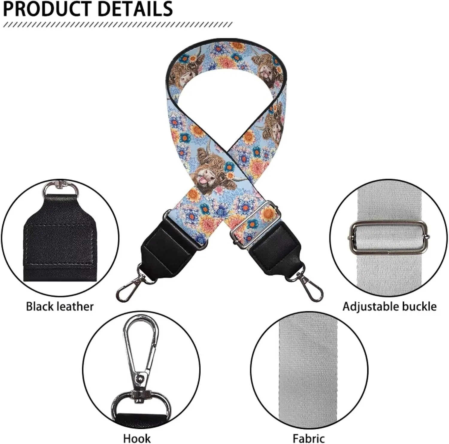 Xoenoiee Print Purse Strap Replacement Crossbody for Women Men Adjustable Wide Strap for Purses Shoulder Canvas Bag