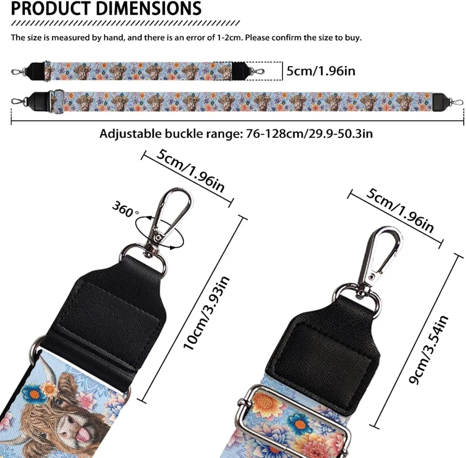 Xoenoiee Print Purse Strap Replacement Crossbody for Women Men Adjustable Wide Strap for Purses Shoulder Canvas Bag