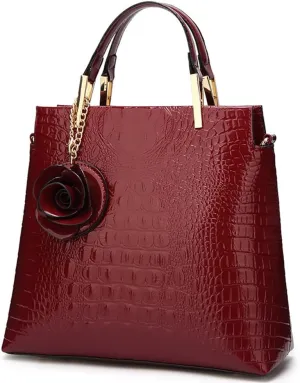 XXGJOALD-Crocodile Print Handbag for Women Glossy Patent Leather Shoulder Bag Large Capacity Crossbody Bag Retro Tote Bag Satchel