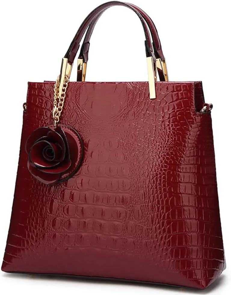 XXGJOALD-Crocodile Print Handbag for Women Glossy Patent Leather Shoulder Bag Large Capacity Crossbody Bag Retro Tote Bag Satchel