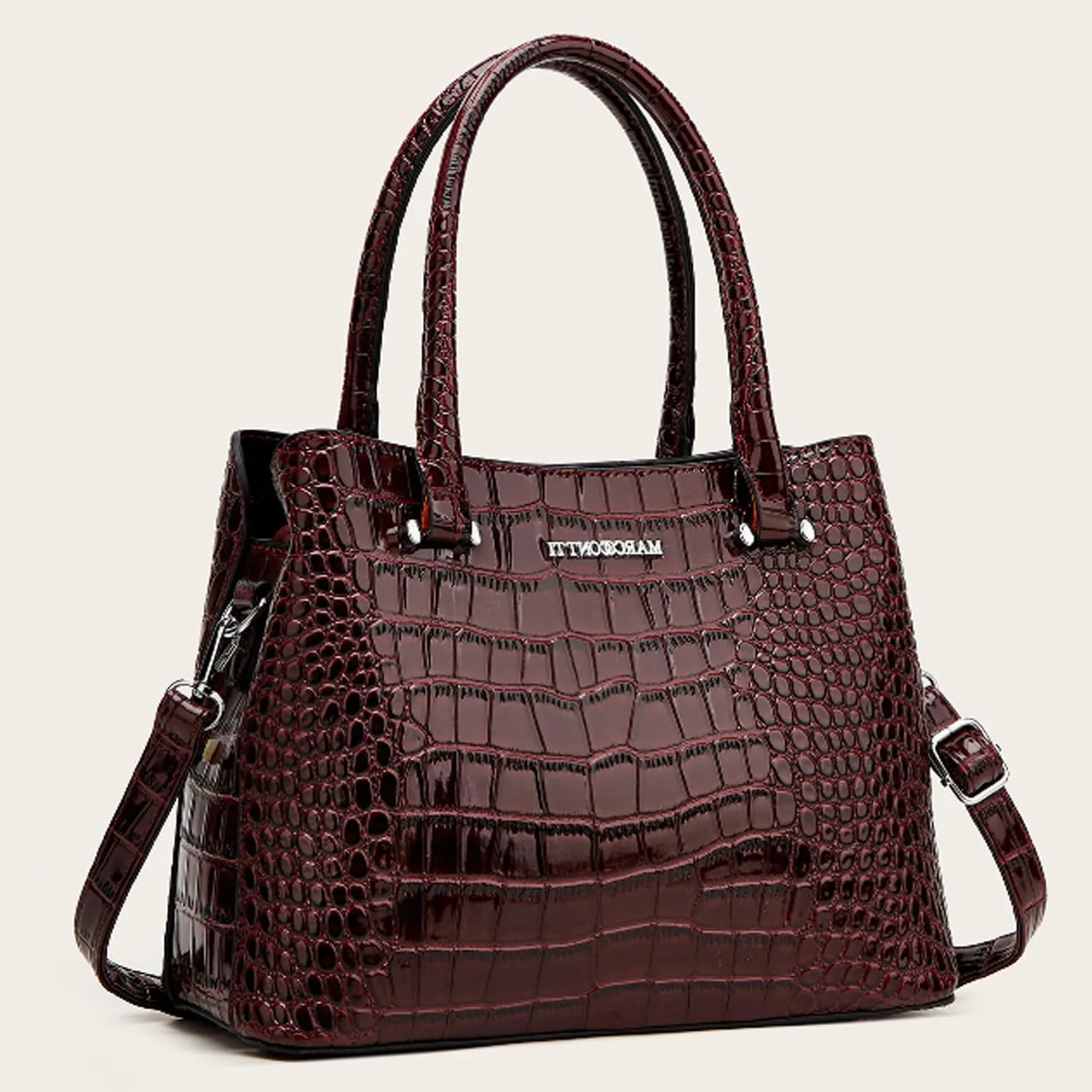 XXGJOALD-Women Crocodile Pattern Handbag and Purse Top Handle Shoulder Bag PU Leather Tote Satchel Green
