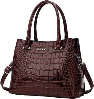 XXGJOALD-Women Crocodile Pattern Handbag and Purse Top Handle Shoulder Bag PU Leather Tote Satchel Green