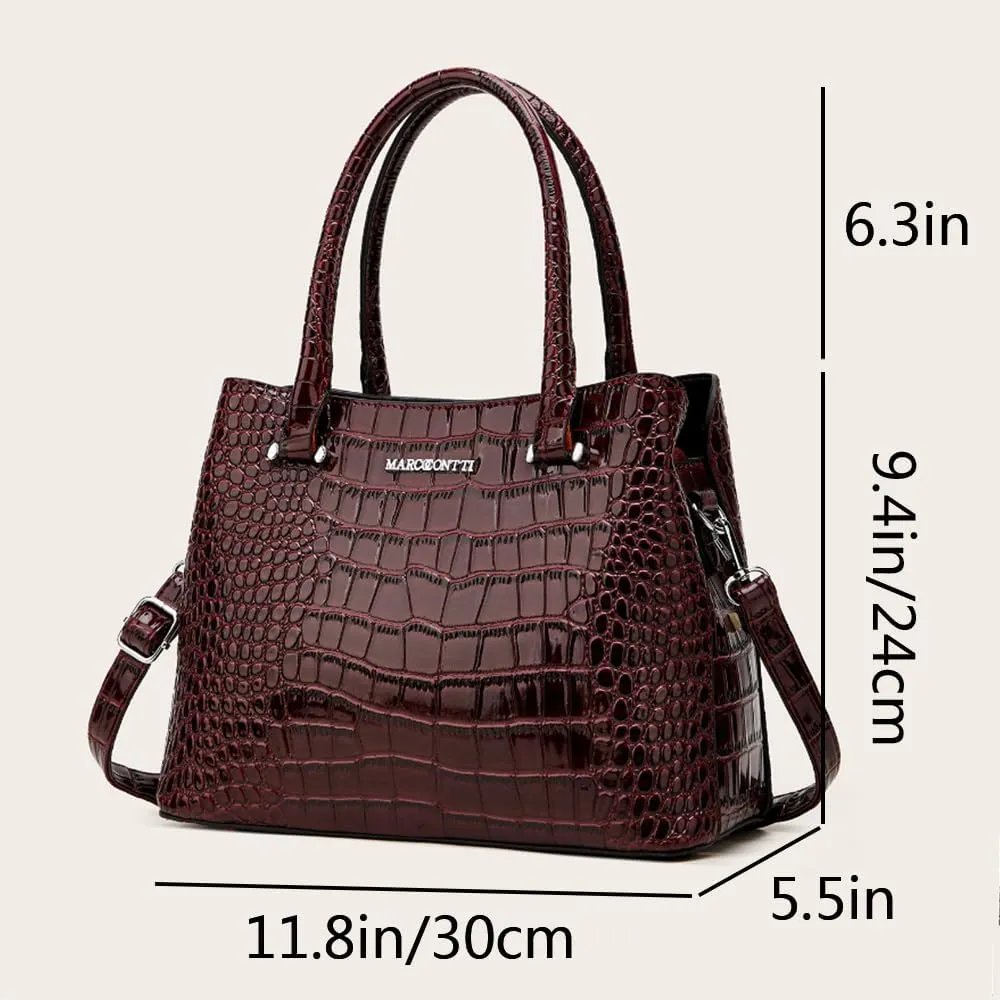 XXGJOALD-Women Crocodile Pattern Handbag and Purse Top Handle Shoulder Bag PU Leather Tote Satchel Green