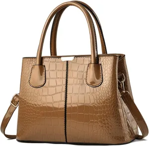 XXGJOALD-Women Handbags Classic Top Handle Purse Shiny Patent Leather Crocodile Pattern Totes Stylish Satchel Shoulder Bag