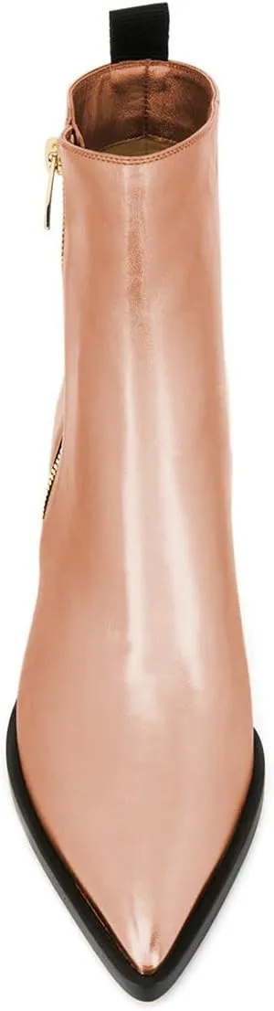 XYD Women Pointed Toe Glossy Ankle Boots Stacked Chunky Heels Pumps Booties with Side Zipper Fall Winter Dress Casual Shoes